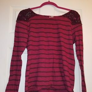 😎 Lauren Conrad Striped Shirt with Lace Shoulders